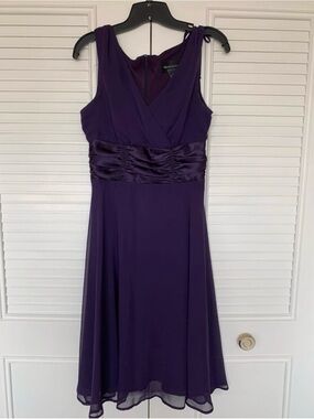 connected apparel Purple Sleeveless V-Neck Midi Dress with Ruched Satin Waist